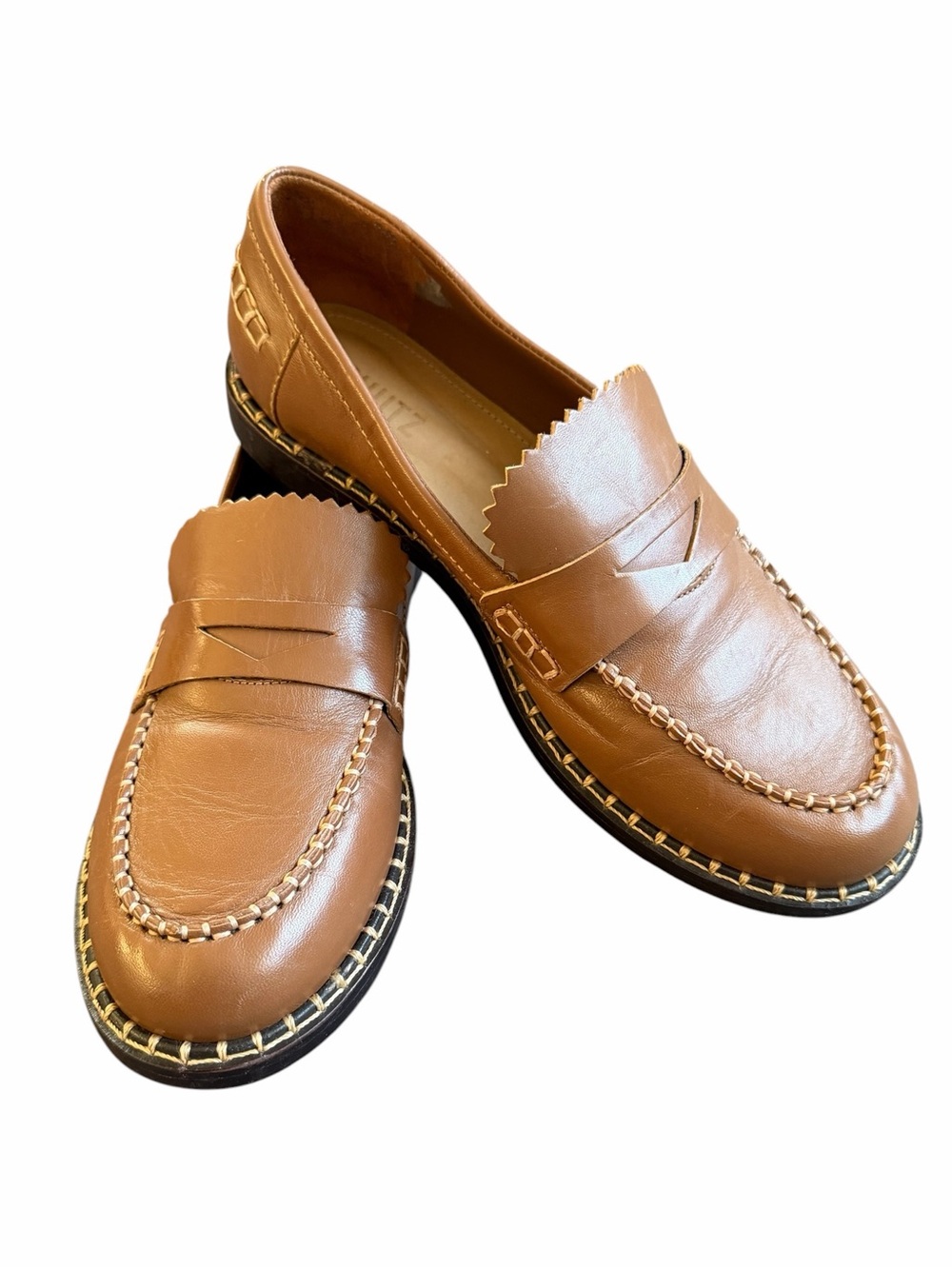 SCHUTZ Christie Leather Penny Loafers 8.5 Cognac Camel Like New